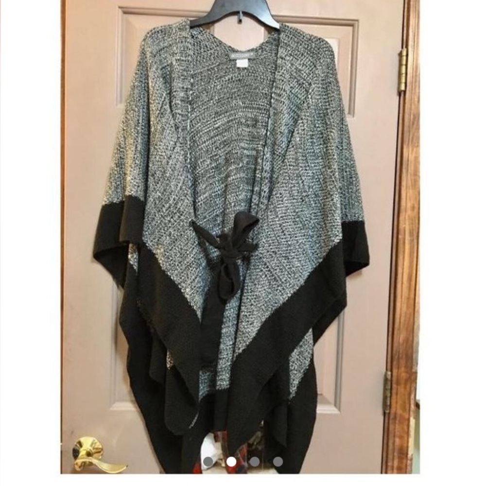 Grey & Black Belted Soft Knit Poncho Duster Jacket